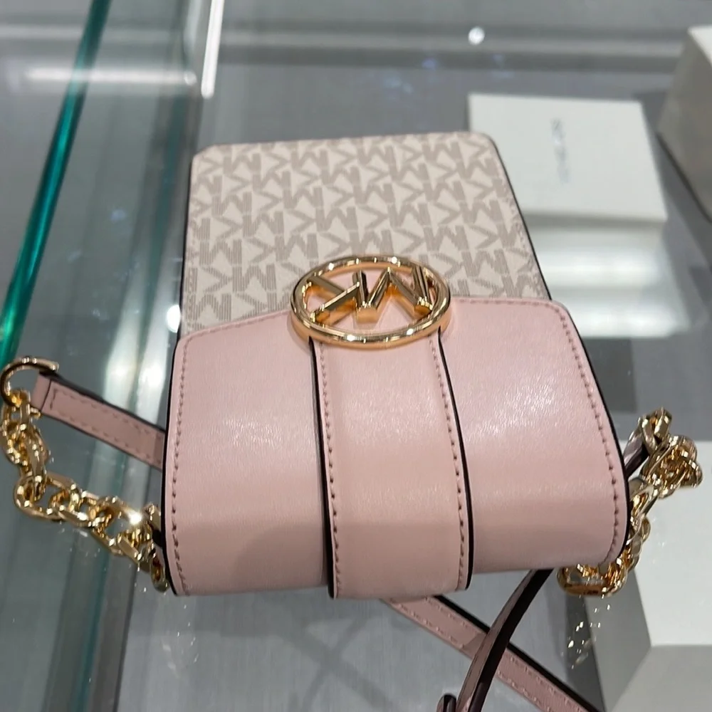 Michael Kors Carmen Small Logo Smartphone Crossbody Bag Powder Blush Multi NWT
